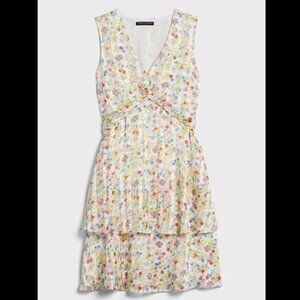Banana Republic | Cream and Floral Multicolor Ruffle Fit and Flare Dress Size 6